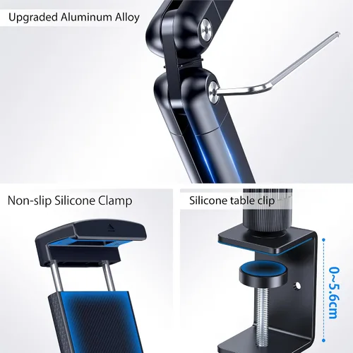 Vista 3 de Soporte de escritorio para tableta, soporte de mesa extensible para iPad, soporte giratorio de aluminio de 360° con base de metal, compatible