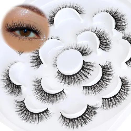 Vista 22 de Veleasha Pestañas postizas de manga puntiagudas, 100% hechas a mano, aspecto natural, pestañas postizas ligeras con banda transparente suave