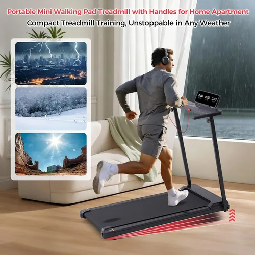 Vista 11 de KASSADIN Portable Treadmills for Home Small, Walking Pad with Handle Bar, 3.5HP Electric Mini Treadmills for Home Exercising, Walking Pad Treadmill