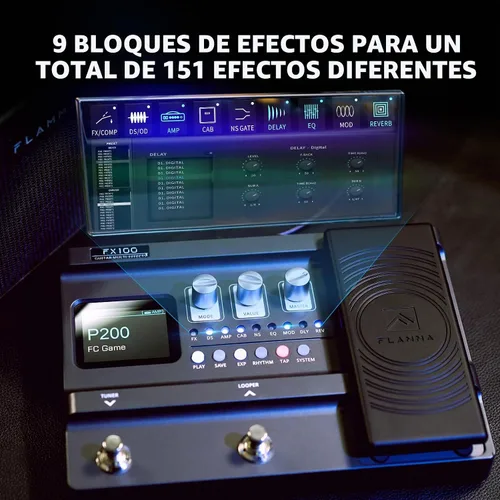 Vista 3 de Pedal de efectos múltiples para guitarra FLAMMA FX100 con 55 modelos de amplificador 151 efectos integrados 80' Looper 40 máquina de ritmos 10
