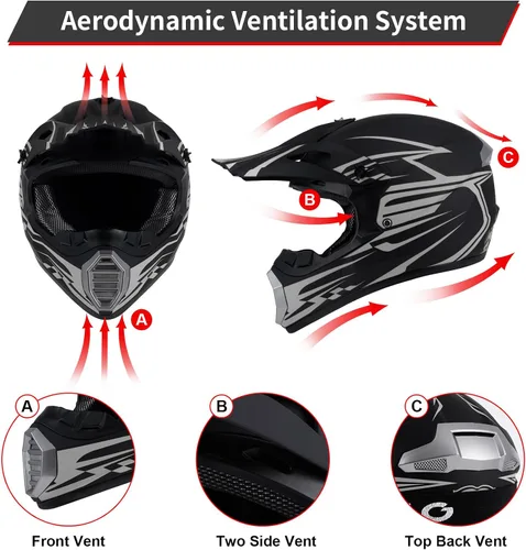 Vista 7 de Casco de motocross para niños y jóvenes aprobado por DOT, Casco de cara completa para ATV, moto de todoterreno y bicicleta de tierra para adultos