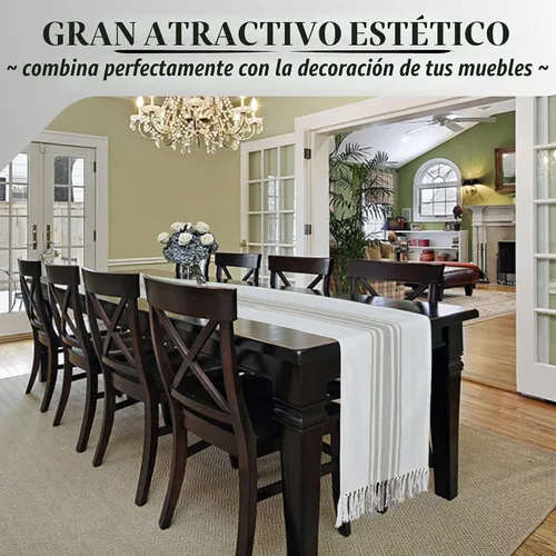 Vista 2 de Native Fab Camino de mesa a rayas grises – Mantel bohemio de 72 pulgadas de largo con borlas – 100% algodón, tejido apretado, mantel antideslizante