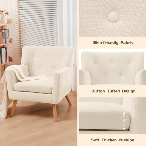 Vista 7 de Prilinex Juego de 2 sillas decorativas, modernas de mediados de siglo, tapizados con botones y cojín, cómodas sillas de lectura de tela para Beige