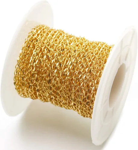 Vista 2 de Cadenas de cable torcidas de acero inoxidable de oro de 33FT 0.079 in para fabricación de joyas Dorado