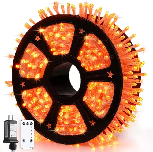 Vista 42 de JMEXSUSS 150 luces LED azules de Navidad para interiores y exteriores, luces de cadena conectables de 59 pies con enchufe, 8 modos de luces de hadas