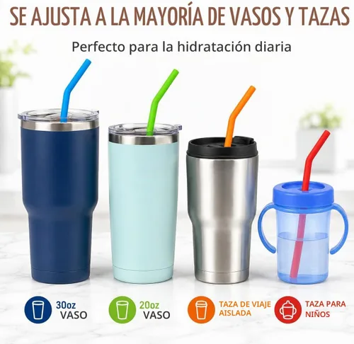 Vista 4 de 15 PAPAS PARA TODOS LOS VANOS - Pajitas reutilizables de silicona para vasos Yeti de 30 y 20 oz - Flexibles, fáciles de limpiar + 2 cepillos