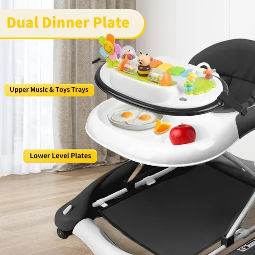 Vista 5 de Andador de bebé 5 en 1, andador con música y luces para bebé niño niña de 6-12 meses, andadores de bebé plegables con ruedas y combo de rebotador