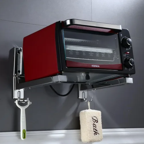 Vista 2 de MOTONG Soporte de pared para horno microondas de acero inoxidable con estante y gancho removible