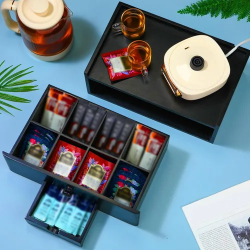 Vista 4 de Cinnvoice Organizador de bolsas de té Caja de almacenamiento de té de Negro