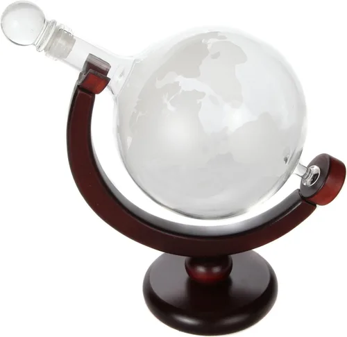 Vista 5 de Lily's Home Decantador de whisky World Globe con soporte de madera con acabado oscuro, embudo de barra y 2 vasos a juego (28.7 fl oz)