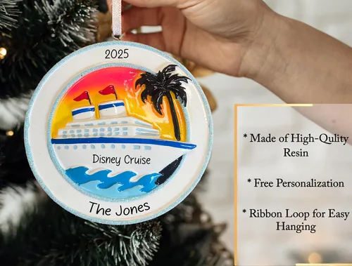 Vista 3 de Adorno de Navidad personalizado de crucero 2025 Decoración de árbol de Navidad de viaje de vacaciones de crucero – Regalo de recuerdo de carnaval