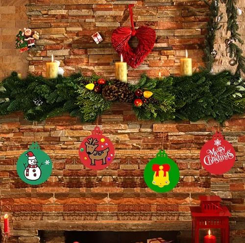 Vista 4 de Artmag 50 unidades de adornos de madera sin terminar de Navidad, discos de madera redondos en blanco para manualidades, centros de mesa, decoración