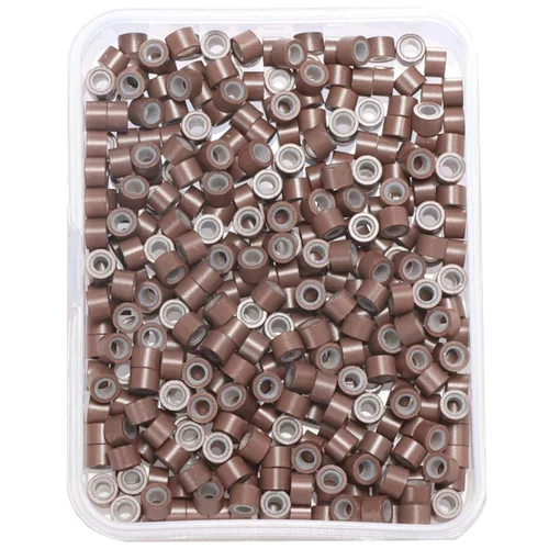 Vista 17 de Anillas de microenlace de 4 mm con forro de silicona, cuentas de oropel para extensiones de pelo, 300 unidades, color negro