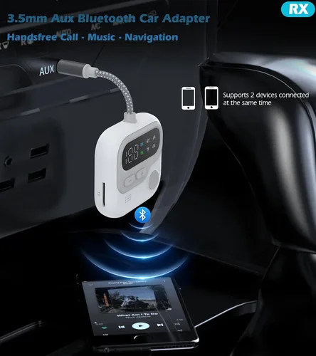Vista 4 de KAIY Transmisor Bluetooth de avión para TV, receptor de audio inalámbrico 2 en 1 con pantalla y perilla de volumen, adaptador de conector auxiliar