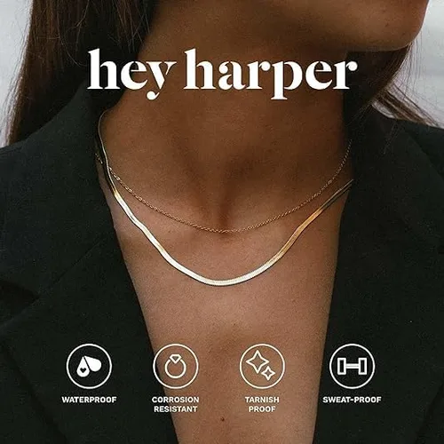 Vista 3 de Hey Harper - Collar de espiga de oro para mujer, juego de Nassau, impermeable, resistente al sudor, no se deslustra, collar de acero inoxidable
