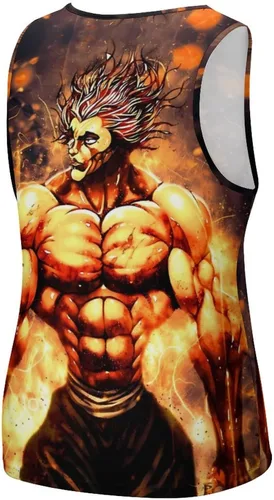 Vista 3 de Baki The Grappler Yujiro Hanma - Camiseta sin mangas para hombre, impresión 3D, para verano, casual, correr, entrenamiento, chaleco deportivo