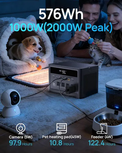 Vista 7 de DARAN Estación de energía portátil de 1000 W, generador solar de 576 Wh con 4 salidas de CA (sobretensión de 2000 W), carga rápida PD de 100 W