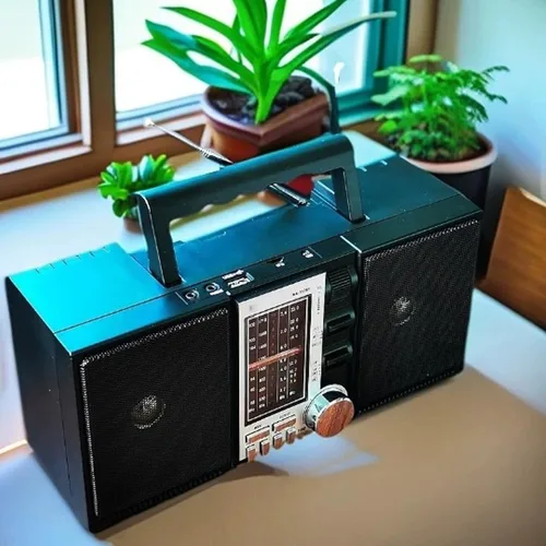 Vista 4 de PUSOKEI Radio AM FM SW, radio portátil de onda corta con altavoces duales de 5 W, reproducción de tarjeta SD USB, radio recargable para uso