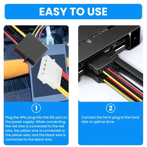 Vista 6 de SDTC Tech Cable adaptador de divisor de alimentación SATA dual de 4 pines macho IDE Molex a 15 pines hembra 18AWG cable de extensión de disco duro