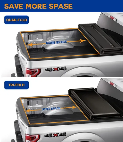 Vista 6 de Lyon Cover 5'7" 67.4pulg. Cubierta suave plegable en cuatro partes para cama de camioneta, compatible con Dodge Ram 1500 2009-2026