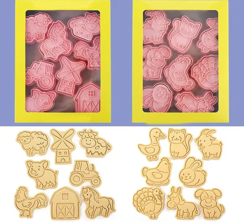Vista 2 de Juego de sellos de galletas de animales de granja de dibujos animados, juego de sellos de galletas de fondant, cortadores de galletas de pastelería