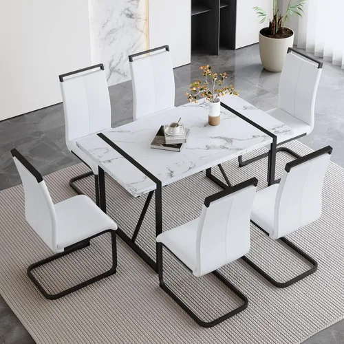 Vista 14 de Mesa de Comedor para 4-6, Mesa de Cocina de 55'', Mesas de Cocina y Comedor, Mesa de Comedor de Madera MDF con Patas de Metal para Sala de Estar