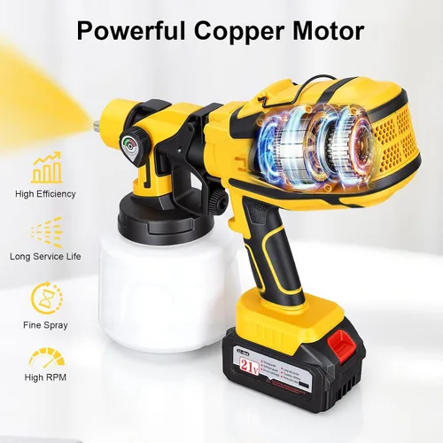 Vista 2 de Pulverizador de pintura inalámbrico con 2 baterías 4.0Ah 21V: pistola de pintura eléctrica con motor de cobre de alta potencia - 6 boquillas