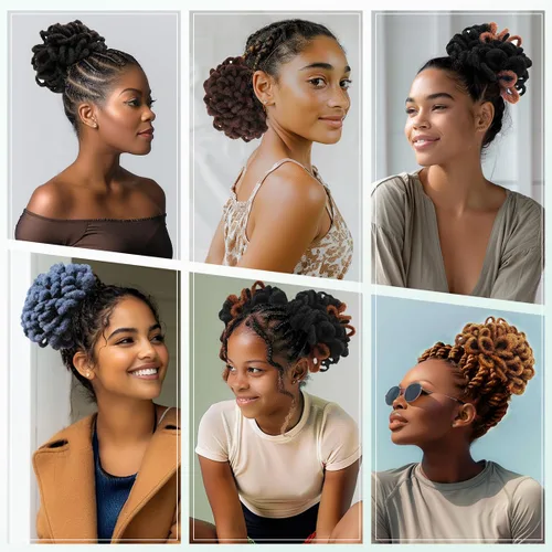 Vista 6 de Abellee 2 moños de Loc para mujeres negras, 8 pulgadas, moño de pétalos de Loc, Afro, cola de caballo alta, cordón de coleta, extensiones de cabello