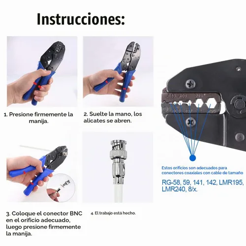 Vista 6 de Glarks - Juego de herramientas para cables coaxiales, herramienta de crimpado de conectores RF coaxiales + pelacables coaxiales + conectores machos