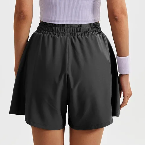 Vista 5 de TAISIM Pantalones cortos de entrenamiento de cintura alta para mujer con bolsillos y forro, pantalones cortos deportivos de secado rápido