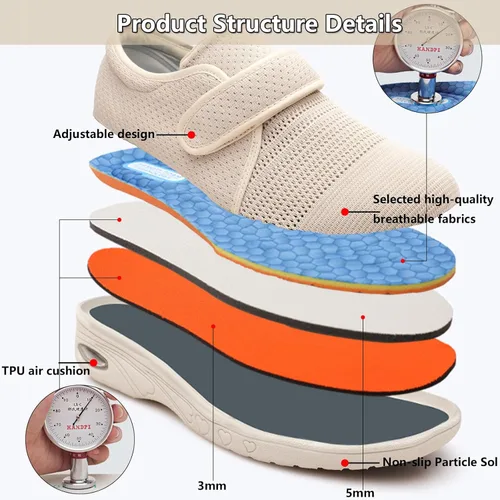 Vista 3 de bumuam Zapatos sin cordones para mujer con soporte de arco, zapatos de edema diabético con cierre ajustable, ligeros para pies diabéticos hinchados