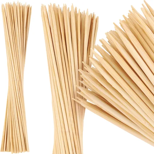Vista 12 de MalloMe Pinchos de bambú XL de 8 pulgadas, 100 unidades, palitos de bambú de 0.157 pulgadas de grosor, brochetas de madera resistentes para asar a