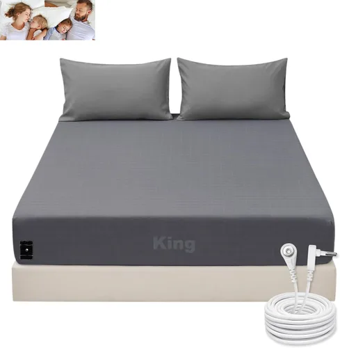 Vista 10 de Grounding Sheets - Sábana bajera ajustable de bolsillo profundo, 90% algodón, 10% fibra plateada, sábanas conectadas a tierra
