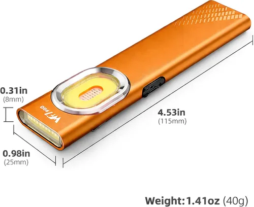 Vista 4 de BELNOR - Linterna LED recargable, linterna plana de bolsillo delgada de 700 lúmenes con COB magnético, luz UV, carga USB-C, mini linterna EDC Naranja
