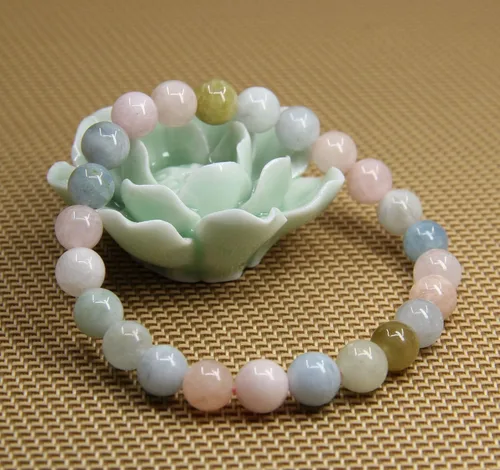 Vista 3 de Amandastone Pulsera elástica de cuentas redondas de 0.315 in con piedras preciosas naturales de 7 pulgadas