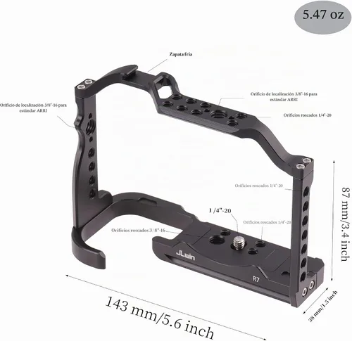 Vista 5 de Hersmay Jaula de cámara EOS R7 con mango superior para Canon EOS R7 Cage con placa de liberación rápida para soporte Arca, zapata fría, riel NATO