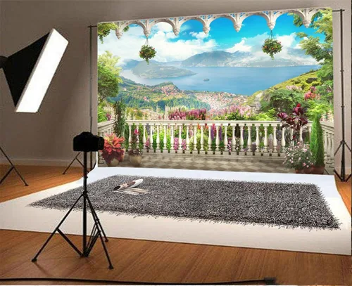 Vista 2 de AOFOTO Telón de fondo para terraza de jardín de 5 x 3 pies, hermoso paisaje de fotografía, fondo de fotografía para niños, niñas, retrato artístico