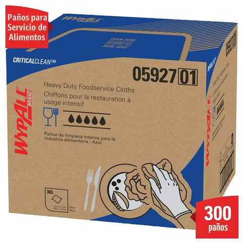 Vista 3 de WypAll CriticalClean Paños de limpieza de alto rendimiento para servicio de alimentos (05927), Toallas plegadas en cuartos, azul