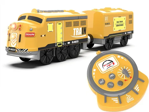 Vista 6 de Juego de tren eléctrico de juguete para pistas de madera, juguete de tren locomotora con control remoto para niños, compatible con Thomas, Brio