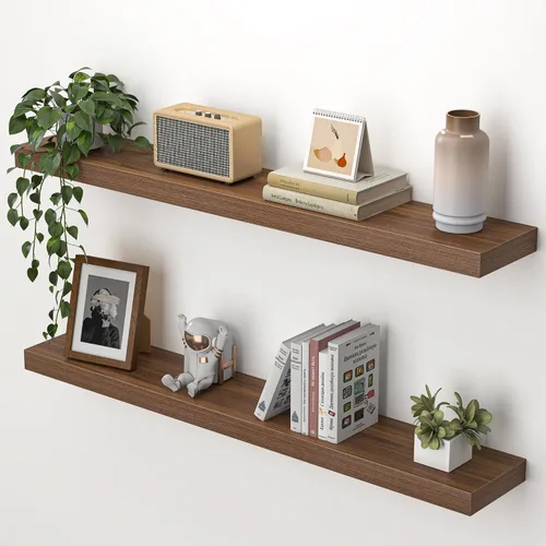 Vista 41 de Heimlove Estantes flotantes para pared, estante de 16 pulgadas para baño pequeño, almacenamiento montado y exhibición, estantes de madera para Negro