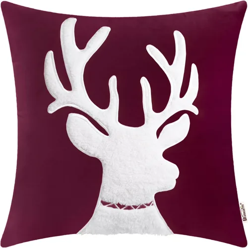 Vista 23 de BRAWARM Christmas Reindeer Pillow Cover 18x18 Black Velvet Embroidered Reno negro