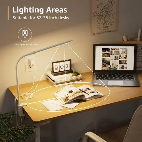 Vista 5 de Lepro - Lámpara de escritorio pequeña con abrazadera, lámparas de lectura LED con 450 lm, 3 modos de color, 10 niveles de brillo, lámpara