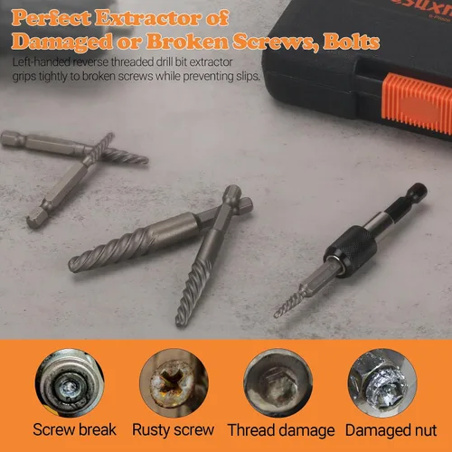 Vista 5 de Juego de extractor de tornillos dañados, extractor de pernos fácil de sacar de 6 piezas para quitar fácilmente pernos rotos, tornillos pelados