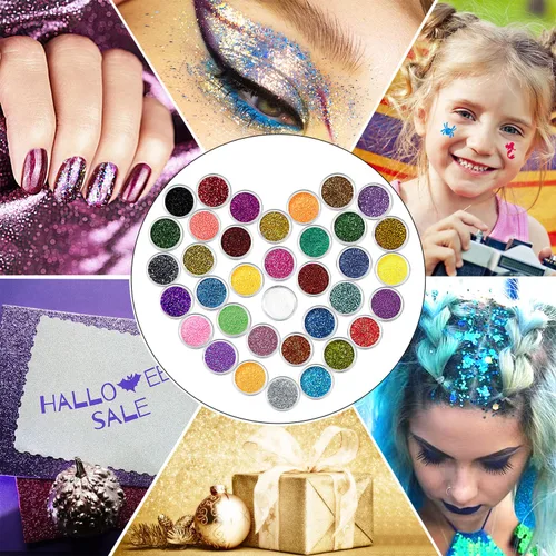Vista 6 de Kit de tatuajes temporales con purpurina para niños, 36 colores de purpurina, 222 plantillas, 3 pegamento, 5 pinceles, kit de purpurina artística