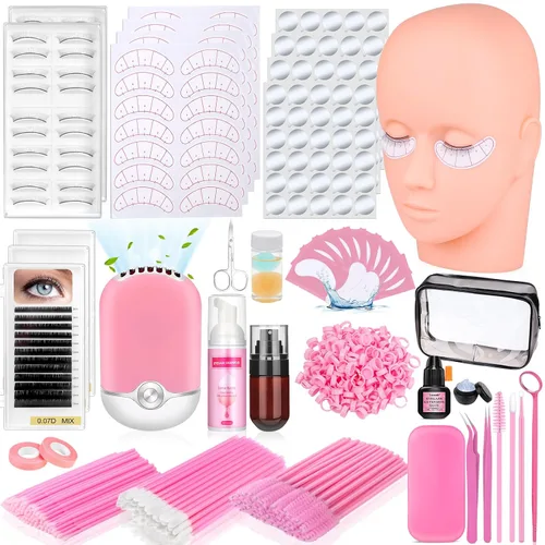 Vista 9 de Kit profesional de 404 suministros para extensiones de pestañas con racimos de pestañas, abanico de pestañas, pegamento de extensión, removedor