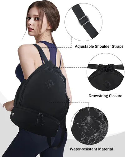Vista 6 de Mochila de gimnasio con cordón y compartimento para zapatos para hombres y mujeres, bolsa deportiva de cuerda con bolsillo húmedo, bolsa de playa