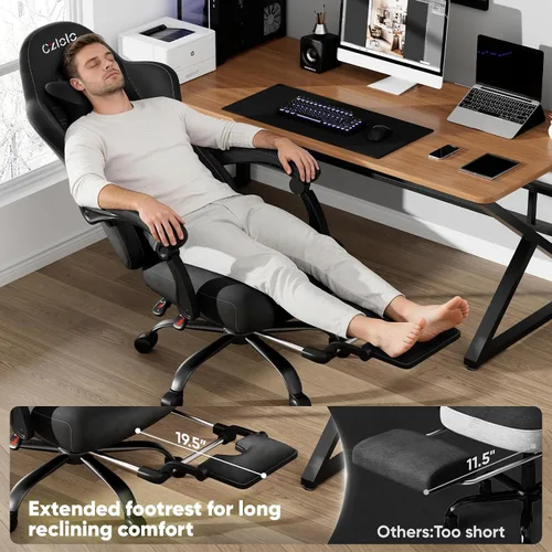 Vista 3 de Czlolo Silla de juegos grande y alta de tela con reposapiés extendido