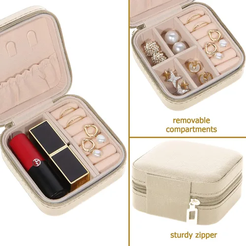 Vista 3 de Joyero pequeño, organizador de joyas de viaje, caja de joyería portátil de viaje, mini almacenamiento portátil, caja de almacenamiento para anillos