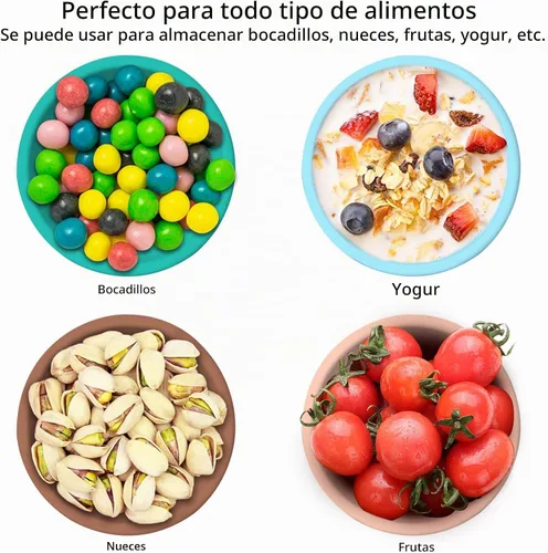 Vista 5 de Paquete de 4 recipientes de silicona de almacenamiento de alimentos de 8.5 onzas con tapas, 1 taza de recipientes reutilizables para refrigerios