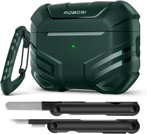Vista 29 de MOBOSI Funda para AirPods Pro 2 con cerradura, compatible con funda Airpod Pro de 2ª/1ª generación, funda protectora de grado militar con kit